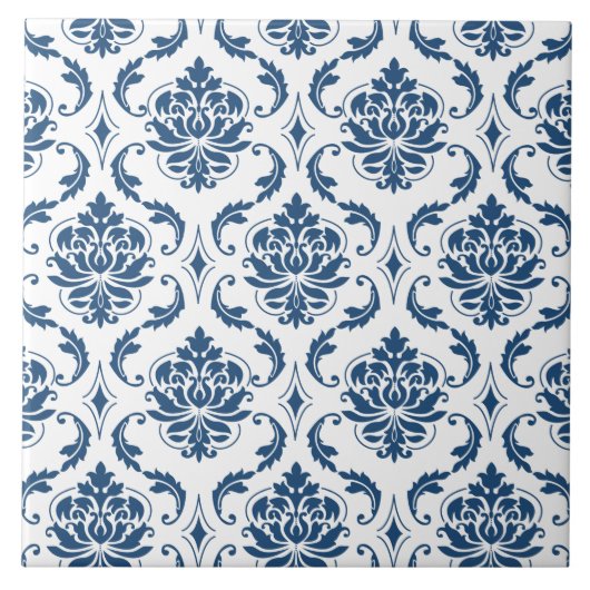 Nautical Navy Blue White Damask Pattern Tegeltje (Voorkant)