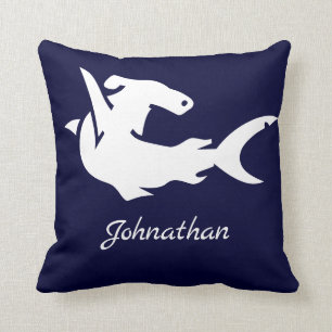 Nautical Navy Blue White Hammerhead Shark Naam Kussen