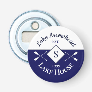 Nautical Navy Blue White Monogram Lake House Button Flesopener
