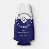 Nautical Navy Blue White Monogram Lake House Flesjeskoeler (Voorkant)