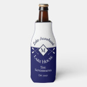 Nautical Navy Blue White Monogram Lake House Flesjeskoeler (Fles Voorkant)