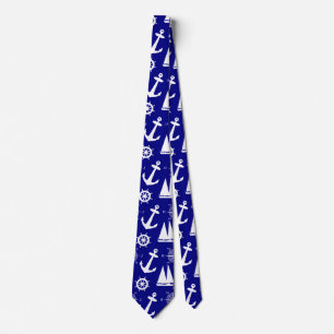 Nautical Navy Blue White Pattern Stropdas