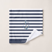 Nautical Navy Blue White Striped Anchor (Gant de toilette)