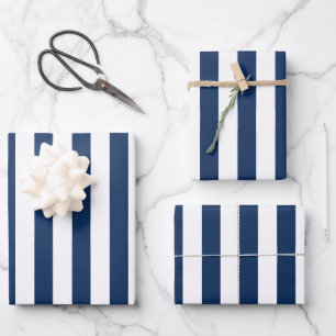 Nautical Navy Blue & White Striped Inpakpapier Vel