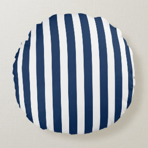 Nautical Navy Blue & White Striped Rond Kussen