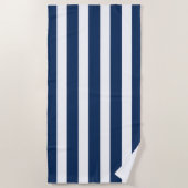 Nautical Navy Blue & White Striped Strandlaken (Voorkant)