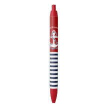 Nautical Navy Blue White Stripes and White Anchor
