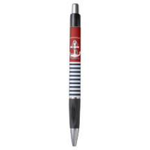 Nautical Navy Blue White Stripes and White Anchor