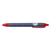 Nautical Navy Blue White Stripes and White Anchor Zwarte Inkt Pen (Bodem)