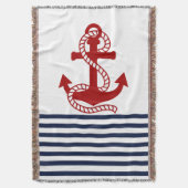 Nautical Navy Blue White Stripes en Red Anchor Deken (Voorkant Verticaal)
