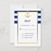 Nautical Navy Blue White Stripes RSVP Wedding (Voorkant)