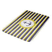 Nautical Navy Blue Yellow Stripes Anchor Design Badmat (Gekanteld)