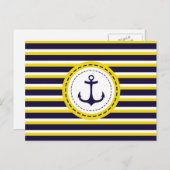 Nautical Navy Blue Yellow Stripes Anchor Design Briefkaart (Voorkant / Achterkant)