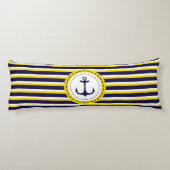 Nautical Navy Blue Yellow Stripes Anchor Design Lichaamskussen (Achterkant)