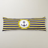 Nautical Navy Blue Yellow Stripes Anchor Design Lichaamskussen (Voorkant)