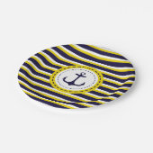 Nautical Navy Blue Yellow Stripes Anchor Design Papieren Bordje (Gekanteld)