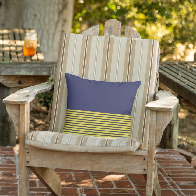 Nautical Navy Blue Yellow Stripes Buitenkussen (Stoel)