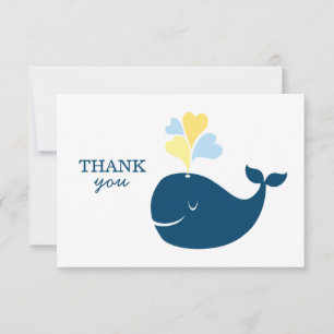 Nautical Navy Blue Yellow Whale Boy Baby shower Bedankkaart