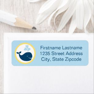 Nautical Navy Blue Yellow Whale Retouradres Etiket