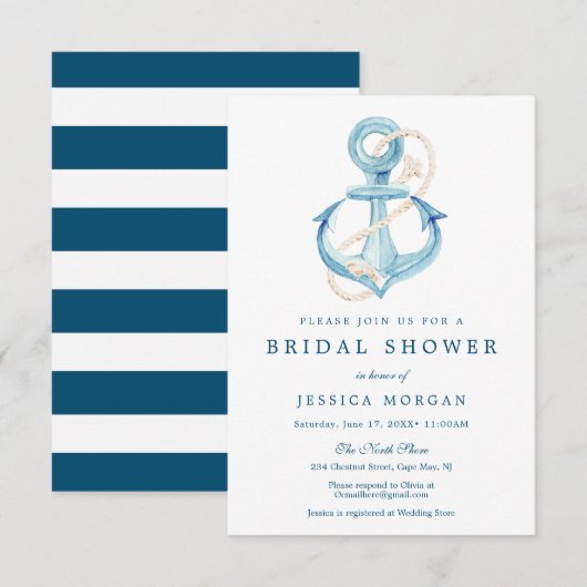 Nautical Navy Bridal Shower Invitation Kaart (Voorkant / Achterkant)