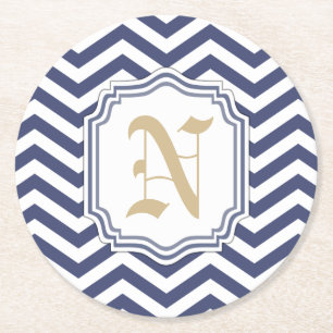 Nautical Navy Chevron Monogramed Ronde Kartonnen Onderzetter