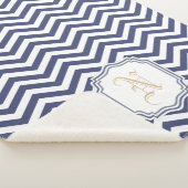 Nautical Navy Chevron Monogramed Sherpa Deken (3/4)