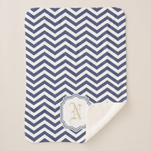 Nautical Navy Chevron Monogramed Sherpa Deken