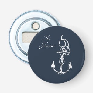Nautical Navy Custom Family Name Anchor Button Flesopener
