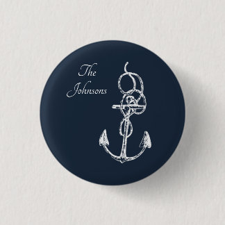 Nautical Navy Custom Family Name Anchor Ronde Button 3,2 Cm