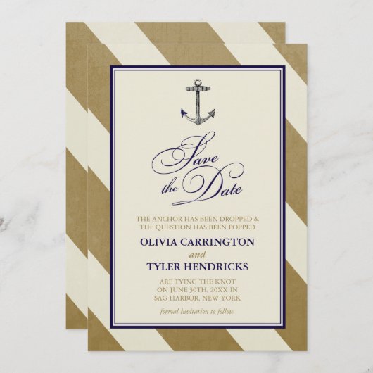 Nautical Navy & Gold Save the Dates Save The Date (Voorkant / Achterkant)