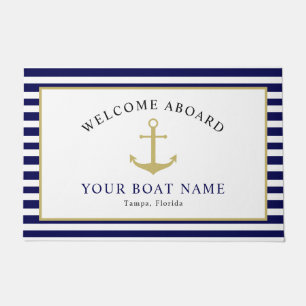 Nautical Navy Gold Welkom aan boord Boot Naam Anke Deurmat