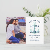 Nautical Navy Mint Green Anchor Wedding Foto Save The Date (Staand voorkant)