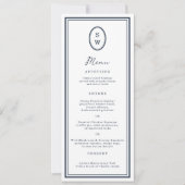 Nautical Navy Monogram Long Wedding Menu Card Kaart (Voorkant)