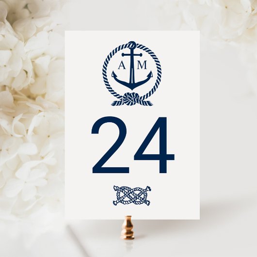 Nautical Navy Monogram Wedding Table Number Briefkaart