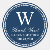 Nautical Navy Rope Wedding Monogram Ronde Sticker (Voorkant)