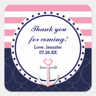 Nautical Navy Roze Anker Party Favor Sticker