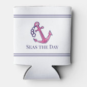 Nautical Navy Roze Anker Preppy Bootnaam Blikjeskoeler (Voorkant)