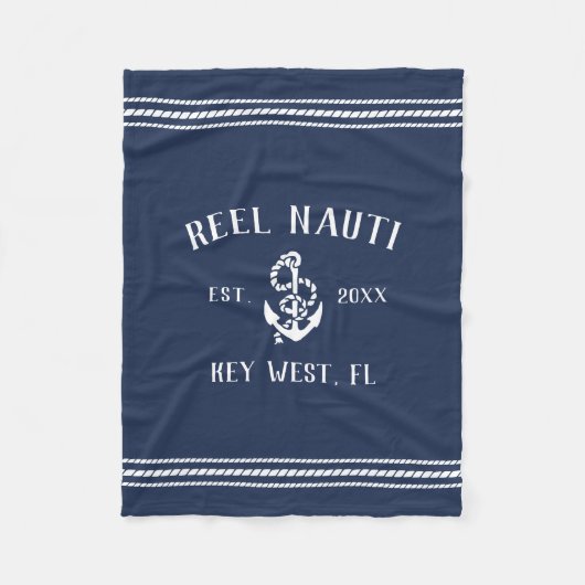 Nautical Navy Rustic Anchor | Naam aangepaste boot Fleece Deken (Voorkant)