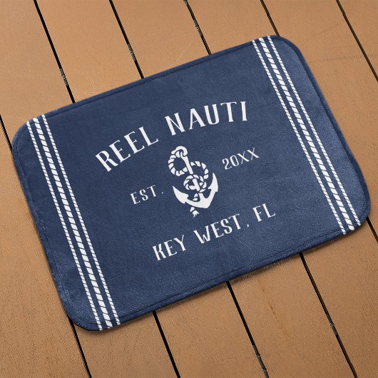 Nautical Navy Rustic Anchor | Naam van je boot Badmat