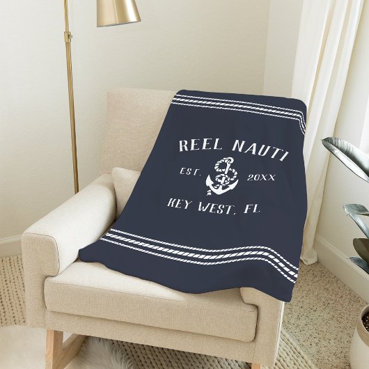 Nautical Navy Rustic Anchor | Naam van je boot Fleece Deken