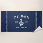 Nautical Navy Rustic Anchor | Naam van je boot Strandlaken (Voorkant)