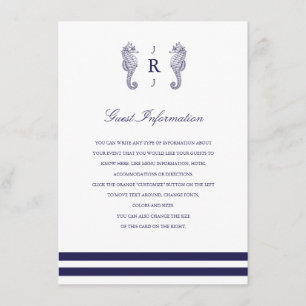 Nautical Navy Seahorse Wedding Insert Informatiekaartje