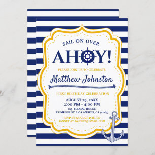 Nautical Navy Ship Baby Boy Stripe Anchor Birthday Kaart