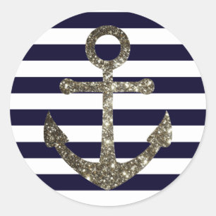 Nautical Navy Sparkle Anker Uitnodigingszegels Ronde Sticker