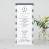 Nautical Navy Stripe Classic Wedding Program Card Kaart (Staand voorkant)