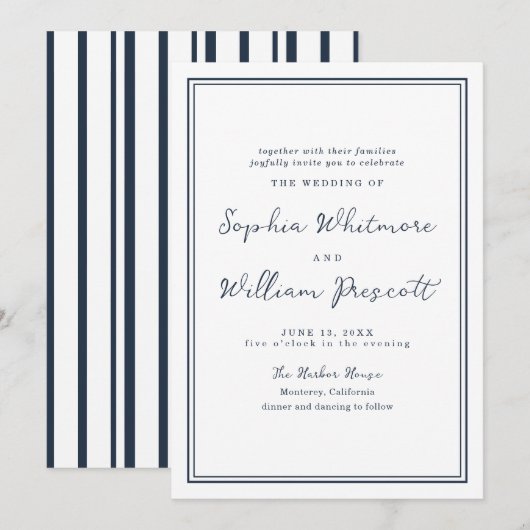 Nautical Navy Stripe Wedding Invitation (Devant / Derrière)