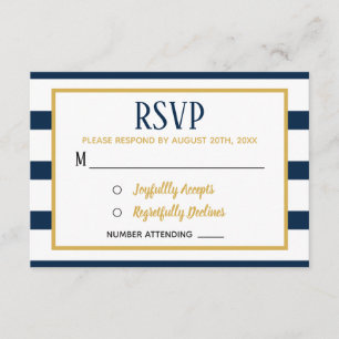 Nautical Navy Stripes and Burlap Wedding RSVP Kaartje