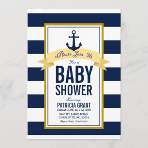 Nautical Navy Stripes Baby shower Kaart