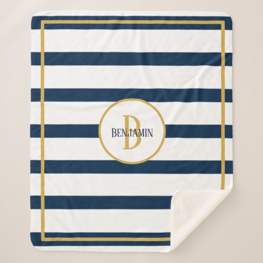 Nautical Navy Stripes Custom Monogram Name Sherpa Deken (Voorkant)