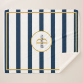 Nautical Navy Stripes Custom Monogram Name Sherpa Deken (Voorkant (horizontaal))